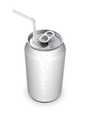 Halka çekme ve saman şeffaf arkaplan ile alüminyum kutu