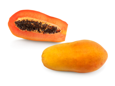 tam ve yarım olgun papaya meyvesi tohumlu, şeffaf arkaplan