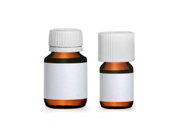 Etiketli kahverengi ilaç şişesi, şeffaf arka plan