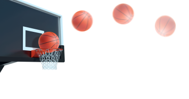 Basketbol, stadyumdaki sepetin içinden şeffaf bir arka planda geçecek.