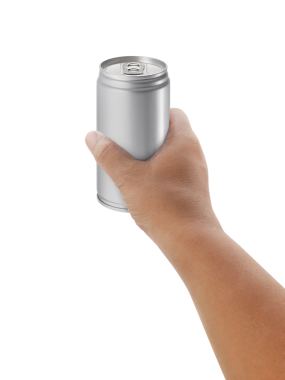 El ele tutuşan metal teneke, şeffaf arka plan