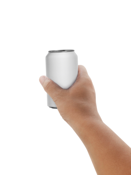 Alüminyum kutu tutan adam, şeffaf arkaplan