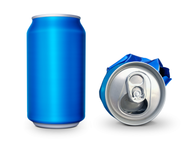 Buruşmuş boş soda ve bira kutusu çöpü, ezilmiş çöp kutusu geri dönüşüm yapabilir, şeffaf bir arka plan.