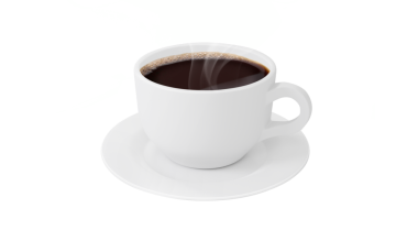 Beyaz, gerçekçi, dumanlı, şeffaf bir kahve fincanı.