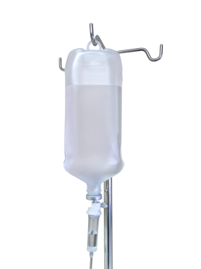 Hastanedeki acil serviste serum torbası, şeffaf arka plan.