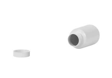 Boş plastik hap şişesi, şeffaf arka plan.