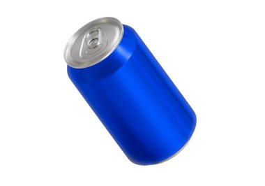 Beyaz arkaplanda mavi soda kutusu