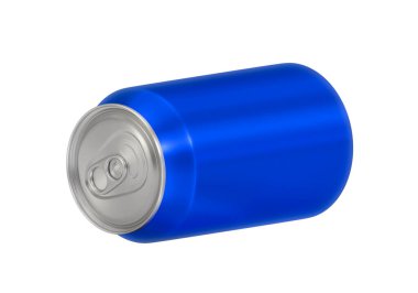Beyaz arkaplanda mavi soda kutusu