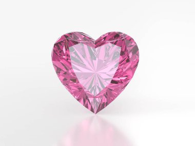 Pembe kalp şeklinde elmas, beyaz arka planda yüksek kalitede.