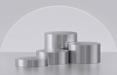 Metal podyum gri arka planda izole edilmiş. Ürün görüntüsü