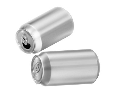 Beyaz arka planda izole edilmiş alüminyum kutular açılıp kapatıldı