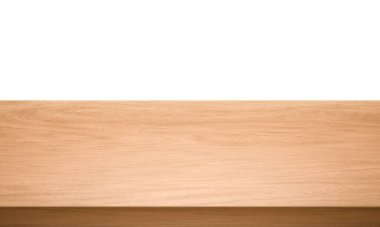Beyaz arkaplanda izole edilmiş ahşap ya da tahta masa üst köşesi görüntüsü