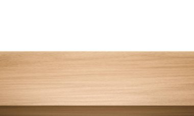 Beyaz arkaplanda izole edilmiş ahşap ya da tahta masa üst köşesi görüntüsü