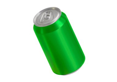 Beyaz arkaplanda yeşil soda kutusu