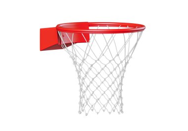 Beyaz zemin üzerinde ağ olan modern kırmızı basketbol potası