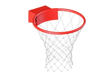 Beyaz zemin üzerinde ağ olan modern kırmızı basketbol potası