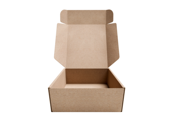 Boş kahverengi karton kutu aç, şeffaf arkaplan