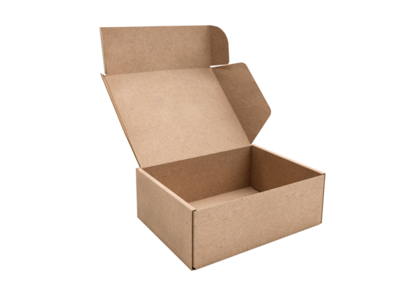 Boş kahverengi karton kutu aç, şeffaf arkaplan