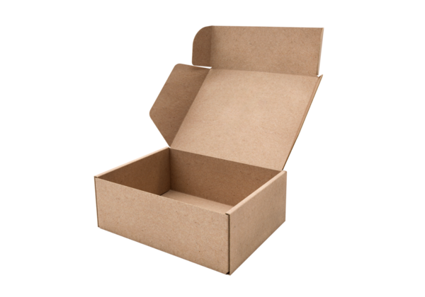 Boş kahverengi karton kutu aç, şeffaf arkaplan