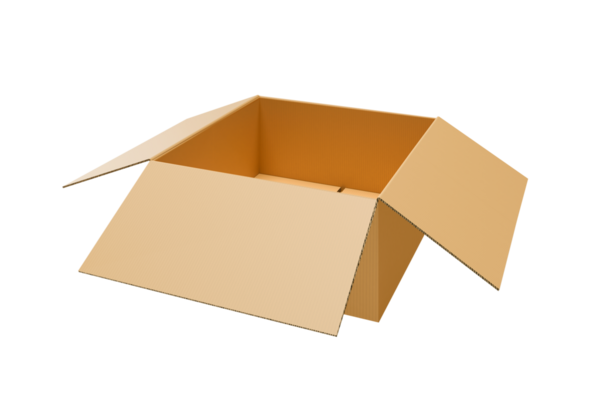 Boş kahverengi karton kutu aç, şeffaf arkaplan