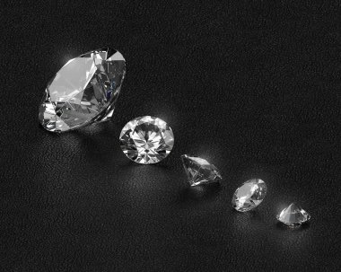 Siyah deri arka planda parlak elmaslar