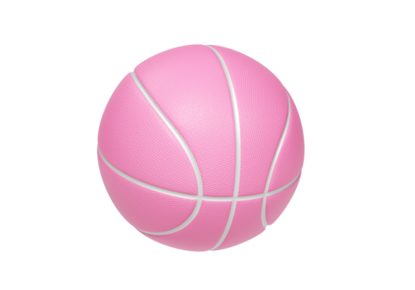 Beyaz çizgileri ve şeffaf arkaplanı olan pembe basketbol topu.