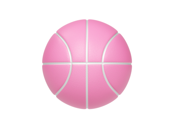 Beyaz çizgileri ve şeffaf arkaplanı olan pembe basketbol topu.