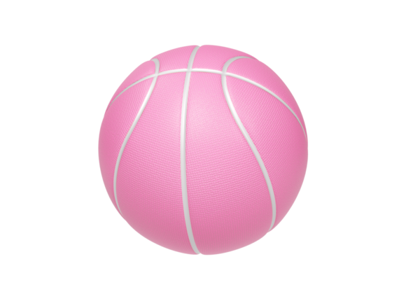 Beyaz çizgileri ve şeffaf arkaplanı olan pembe basketbol topu.