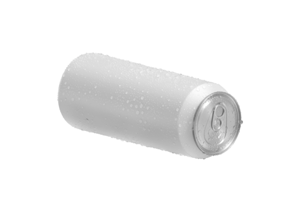 Beyaz 330 ml su damlalı alüminyum soda kutusu, şeffaf arkaplan