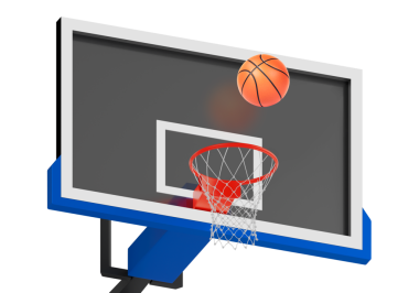 Ağ üzerinde yüzen turuncu basketbol topu. Başarı kavramı. puan toplama ve kazanma, şeffaf arkaplan