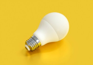 Sarı zemin üzerinde LED ampul, yaratıcı fikirler konsepti