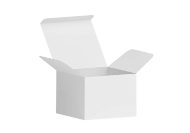 Beyaz arkaplanda beyaz karton kutu aç