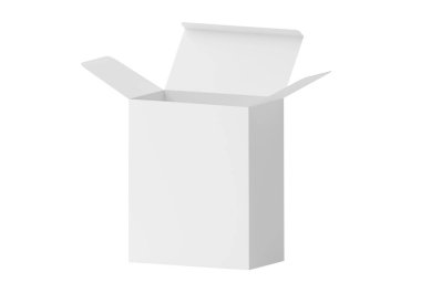 Beyaz arkaplanda beyaz karton kutu aç