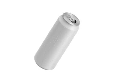 Su damlaları ve şeffaf arkaplan ile beyaz alüminyum soda kutusu aç