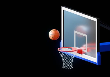 Ağ üzerinde yüzen turuncu basketbol topu