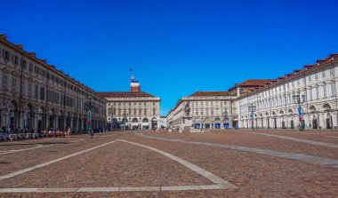 St. Carlo Meydanı Panorama, Torino, İtalya.                               