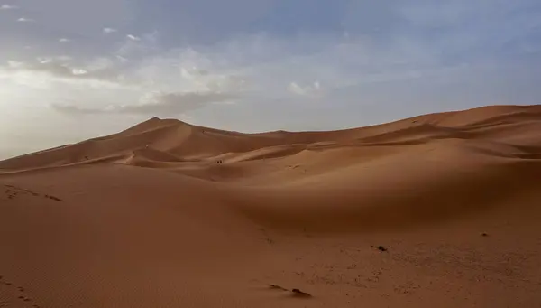 Схід Сонця Знаменитих Легендарних Дюн Ерг Чеббі Пустелі Сахара Марокко Стокове Фото