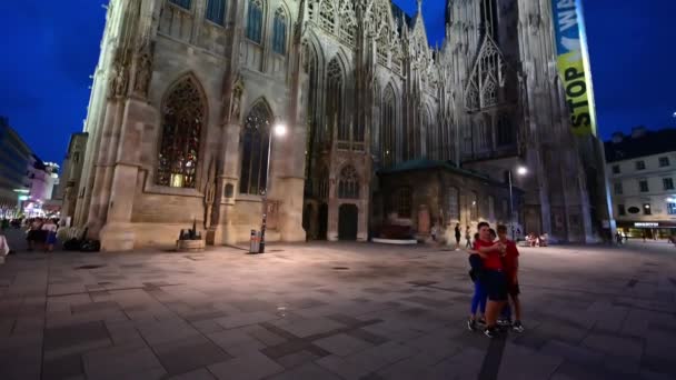Rakousko Vídeň Srpen 2022 Úžasné Noční Záběry Katedrály Intenzivní Modrá — Stock video