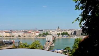 Budapest,Hungary,August 2022. Stunning pov footage from the cable car: from the vintage cabin, perfectly preserved and functional, we progressively see the cityscape as we ascend to the upper station.