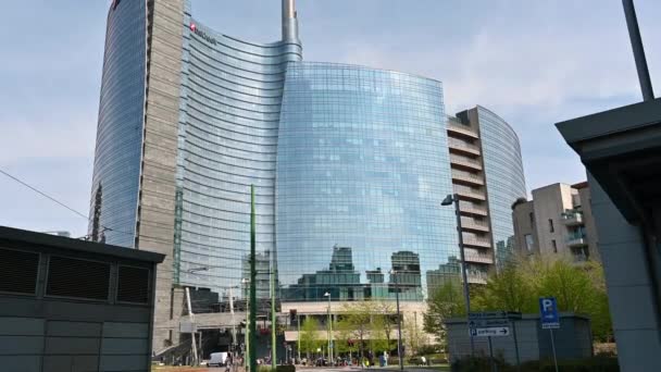 Milano Lombardiet Italien April 2023 Vackra Bilder Futuristiska Skyskraporna Piazza — Stockvideo