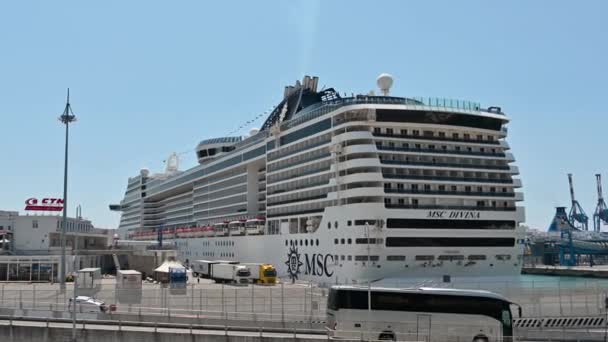Genoa Liguria Italy June 2023 Msc Divina Cruise Ship Moored — Stock Video