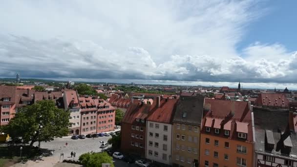 Nürnberg Tyskland Augusti 2023 Fantastiska Overhead Pan Bilder Stadens Skyline — Stockvideo