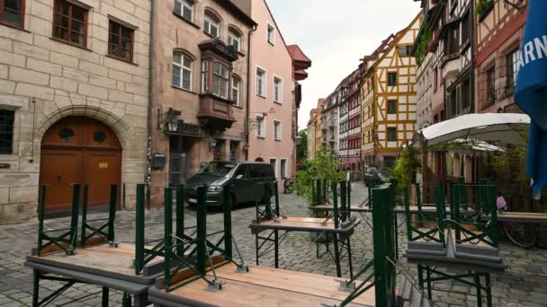 Norymberga Niemcy Sierpnia 2023 Ulica Garbarzy Cały Urok Starożytnego Miasta — Wideo stockowe