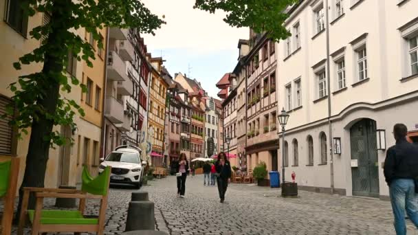 Norymberga Niemcy Sierpnia 2023 Ikoniczny Wizerunek Ulicy Tannerów Ludzie Chodzą — Wideo stockowe
