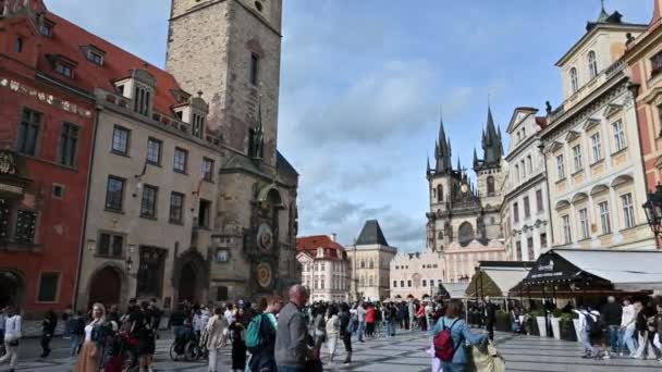 Prag Tschechien August 2023 Postkartenblick Auf Den Altstadtplatz Herrlicher Sommertag — Stockvideo