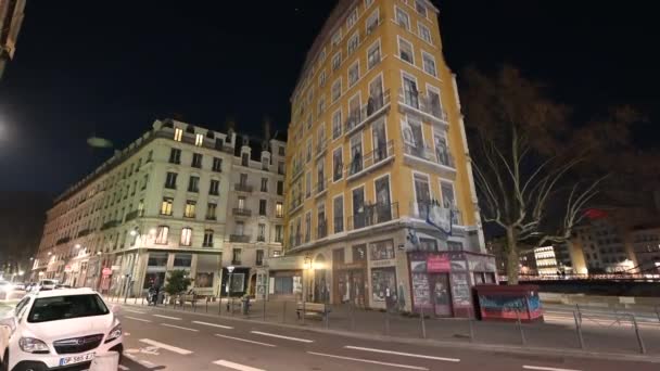 Lyon France December 2023 Beautiful Night Footage Fresque Des Lyonnais — Stock Video