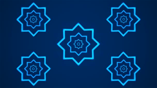Estrelas Ocas Iluminadas Tech Girando Transmissão Azul Eventos Loopable — Vídeo de Stock
