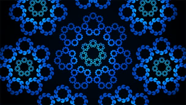 Трансляция Spiraling Tech Illuminated Hud Flower Patterns Blue Benchmark Loopable — стоковое видео