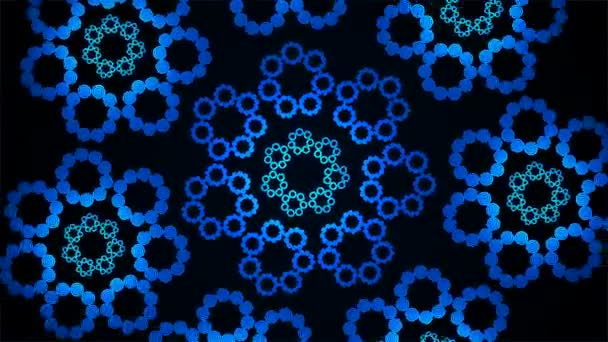 Трансляция Прядильные Tech Иллюминированные Цветочные Паттерны Синий Озил Loopable — стоковое видео