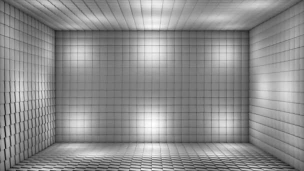 Пульсирующий Tech Ослепляющий Иллюминированными Кубиками Зал Сцена Grayscale Loopable — стоковое видео